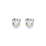 Heart Solitaire Stud Earrings with White CZ in 14K Gold and Butterfly Backing