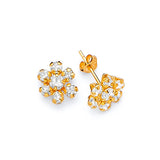 Flower Stud Earrings with White CZ in 14K Gold and Butterfly Backing