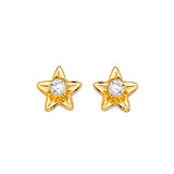 Flower Stud Earrings with White CZ in 14K Gold and Butterfly Backing