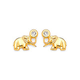 Elephant Stud Earrings with White CZ in 14K Gold and Butterfly Backing