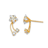 Star Crawler Stud Earrings with White CZ in 14K Gold and Butterfly Backing