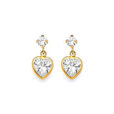 Heart Dangling Earrings with White CZ in 14K Gold and Butterfly Backing