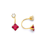 Telephone Stud Earrings with Red & White CZ in 14K Gold and Screw Backing