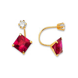 Telephone Stud Earrings with Red & White CZ in 14K Gold and Screw Backing