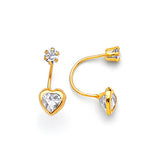 Heart Telephone Stud Earrings with White CZ in 14K Gold and Screw Backing