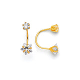 Star Telephone Stud Earrings with White CZ in 14K Gold and Screw Backing