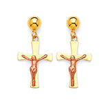 Crucifix Dangling Earrings in 14K Two-Tone Gold and Butterfly Backing