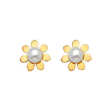 Flower Stud Earrings with Pearl in 14K Gold and Butterfly Backing
