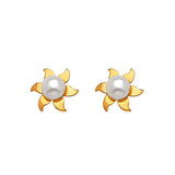 Flower Stud Earrings with Pearl in 14K Gold and Butterfly Backing