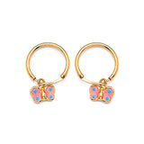 Butterfly Hoop Earrings with Pink & Blue Enamel in 14K Gold