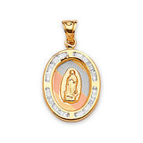 White CZ Guadalupe Pendant in 14K Tri-Color Gold