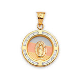 White CZ Guadalupe Pendant in 14K Tri-Color Gold