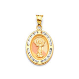 White CZ Divino Niño Ladies Pendant in 14K Two-Tone Gold