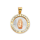 White CZ Guadalupe Pendant in 14K Tri-Color Gold
