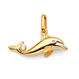 White CZ Dolphin Ladies Pendant in 14K Gold