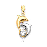 White CZ Dolphin Ladies Pendant in 14K Two-Tone Gold