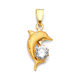 White CZ Dolphin Ladies Pendant in 14K Gold