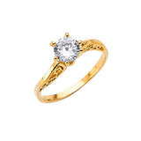 White CZ High-Polish Engagement Ring in 14K Gold