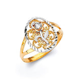 White CZ Flower Ladies Ring in 14K Tri-Color Gold
