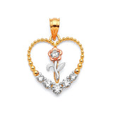 White CZ Flower Ladies Pendant in 14K Tri-Color Gold