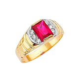 Red & White CZ Mens Ring in 14K Two-Tone Gold