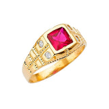 Red & White CZ Mens Ring in 14K Gold