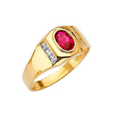 Red & White CZ Mens Ring in 14K Gold