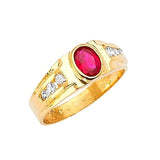 Red & White CZ Mens Ring in 14K Gold