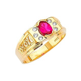Red & White CZ Mens Ring in 14K Gold