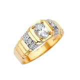 White CZ Mens Ring in 14K Two-Tone Gold