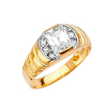 White CZ Fancy Mens Ring in 14K Two-Tone Gold