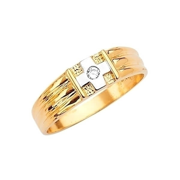 White CZ Fancy Mens Ring in 14K Two-Tone Gold – Oro Club