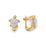 Turtle Huggie Earrings with White CZ in 14K Two-Tone Gold