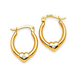 Heart Scallop Hoop Earrings with White CZ in 14K Gold