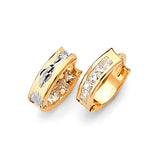 Huggie Earrings with White CZ in 14K Two-Tone Gold