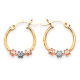 Flower Hoop Earrings in 14K Tri-Color Gold
