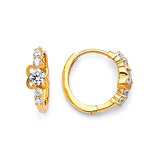 Flower Huggie Earrings with White CZ in 14K Gold