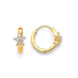 Flower Huggie Earrings with White CZ in 14K Gold