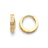 Huggie Earrings with White CZ in 14K Gold