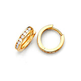 Huggie Earrings with White CZ in 14K Gold