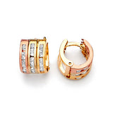 Huggie Earrings with White CZ in 14K Two-Tone Gold