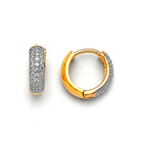 Huggie Earrings with White CZ in 14K Two-Tone Gold