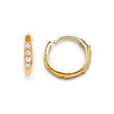 Huggie Earrings with White CZ in 14K Gold