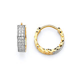 Huggie Earrings with White CZ in 14K Two-Tone Gold
