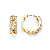 Huggie Earrings with White CZ in 14K Gold