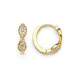 Huggie Earrings with White CZ in 14K Gold