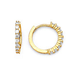 Huggie Earrings with White CZ in 14K Gold