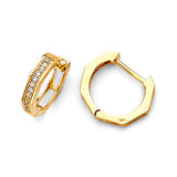 Huggie Earrings with White CZ in 14K Gold