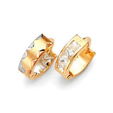 Huggie Earrings with White CZ in 14K Two-Tone Gold