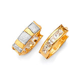 Huggie Earrings with White CZ in 14K Two-Tone Gold